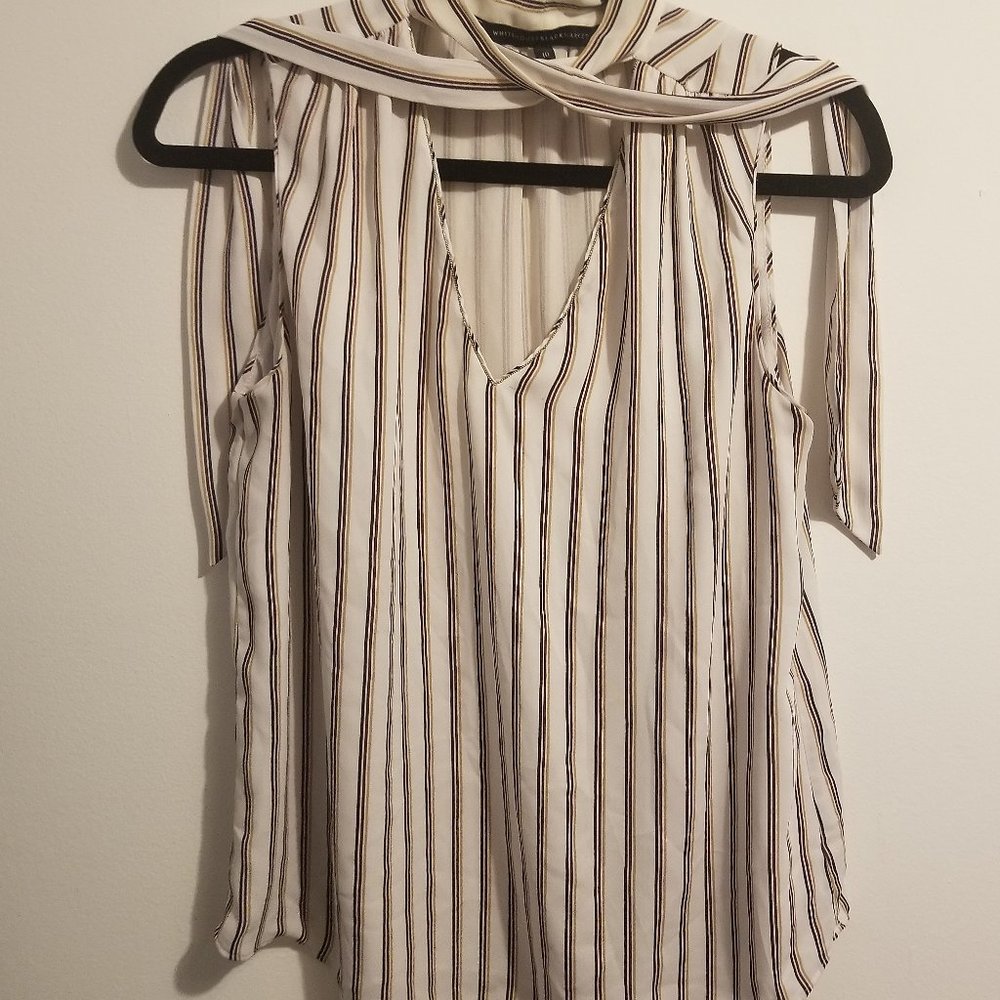 White House Black Market - Scarf Neck Sleeveless Blouse - Stripes - Size 10